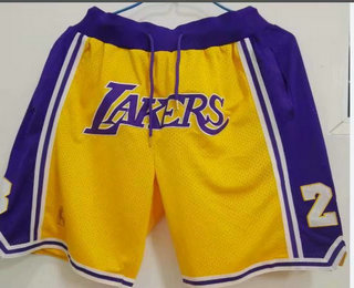 Men's Los Angeles Lakers #8 #24 Kobe Bryant 1978-2000 Purple Gold Swingman Throwback Shorts