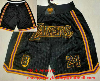 Men's Los Angeles Lakers #8 #24 Kobe Bryant Black Just Don Shorts