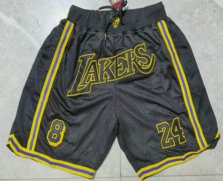 Men's Los Angeles Lakers #8 #24 Kobe Bryant Black Just Don Swingman Throwback Shorts 01