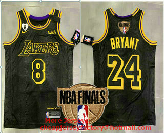 Men's Los Angeles Lakers #8 #24 Kobe Bryant Black NEW 2020 NBA Finals Patch Nike City Edition Wish and Heart Stitched Jersey