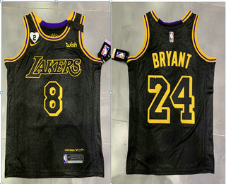Men's Los Angeles Lakers #8 #24 Kobe Bryant Black NEW 2021 Nike City Edition Wish and Heart Stitched Jersey
