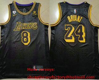 Men's Los Angeles Lakers #8 #24 Kobe Bryant Black Nike City Edition Stitched Jersey With Sponsor