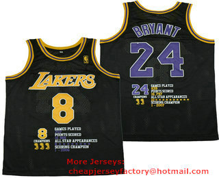 Men's Los Angeles Lakers #8 #24 Kobe Bryant Black Swingman Fashion Jersey
