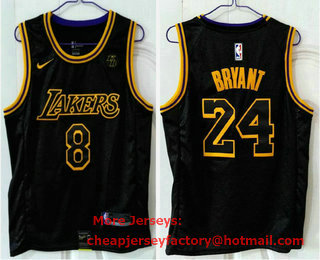 Men's Los Angeles Lakers #8 #24 Kobe Bryant Black With KB Patch 2020 Nike City Edition Stitched Jersey