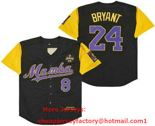 Men's Los Angeles Lakers #8 #24 Kobe Bryant Black Yellow Mamba 1978 2020 Baseball Jersey