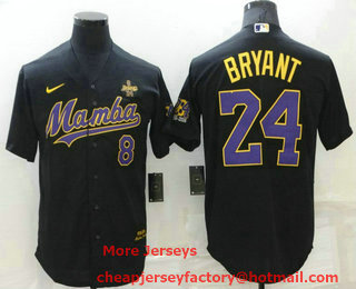 Men's Los Angeles Lakers #8 #24 Kobe Bryant Mamba Black Stitched Cool Base Nike Baseball Jersey