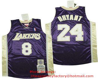 Men's Los Angeles Lakers #8 #24 Kobe Bryant Purple 1996-2016 The Hall of Fame Throwback Jersey
