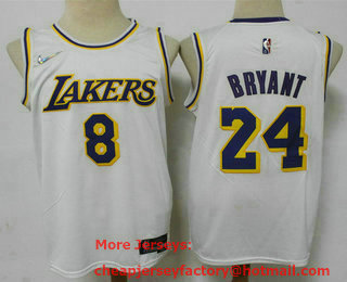Men's Los Angeles Lakers #8 #24 Kobe Bryant White 75th Anniversary Diamond 2021 Stitched Jersey