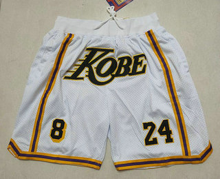 Men's Los Angeles Lakers #8 #24 Kobe Bryant White Just Don Swingman Throwback Shorts