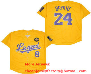 Men's Los Angeles Lakers #8 #24 Kobe Bryant Yellow 1978 2020 Baseball Jersey
