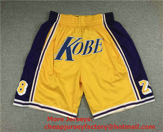 Men's Los Angeles Lakers #8 #24 Kobe Bryant Yellow Just Don Swingman Throwback Shorts