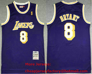 Men's Los Angeles Lakers #8 Kobe Bryant 1996-97  Purple Gold NBA Hardwood Classics Soul Swingman Stitched Throwback Jersey