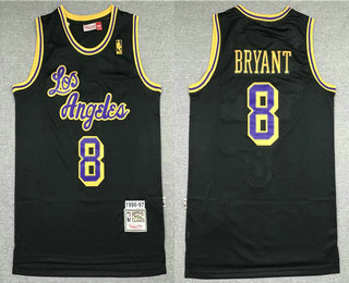 Men's Los Angeles Lakers #8 Kobe Bryant 1996-97 Black Gold NBA Logo Hardwood Classics Soul Swingman Throwback Jersey