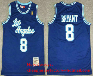 Men's Los Angeles Lakers #8 Kobe Bryant 1996-97 Blue Gold NBA logo Hardwood Classics Soul Swingman Throwback Jersey