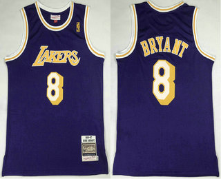 Men's Los Angeles Lakers #8 Kobe Bryant 1996-97 Purple Gold NBA Hardwood Classics AU Stitched Throwback Jersey TOP