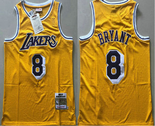 Men's Los Angeles Lakers #8 Kobe Bryant 1996-97 Yellow Hardwood Classics Soul AU Throwback Jersey