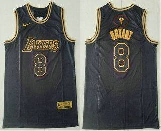Men's Los Angeles Lakers #8 Kobe Bryant Black Golden Edition 2020 Nike City Edition Swingman Stitched NBA Jersey