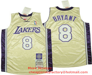 Men's Los Angeles Lakers #8 Kobe Bryant Gold 1996-2016 The Hall of Fame Throwback Jersey