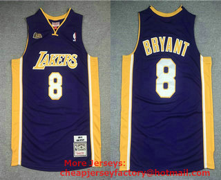 Men's Los Angeles Lakers #8 Kobe Bryant Purple Finals Patch 2000-01 Hardwood Classics Soul Swingman Throwback Jersey