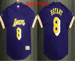 Men's Los Angeles Lakers #8 Kobe Bryant Purple Short Sleeved Hot Press Swingman Throwback Jersey