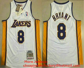 Men's Los Angeles Lakers #8 Kobe Bryant White 2003-04 Hardwood Classics Soul AU Throwback Jersey