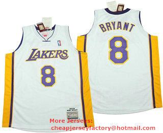 Men's Los Angeles Lakers #8 Kobe Bryant White 2003-04 Hardwood Classics Soul Swingman Throwback Jersey