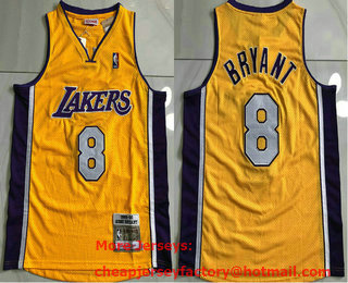 Men's Los Angeles Lakers #8 Kobe Bryant Yellow 1999-00 Hardwood Classics Soul AU Throwback Jersey