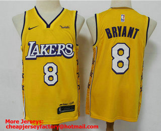 Men's Los Angeles Lakers #8 Kobe Bryant Yellow 2020 Nike City Edition Swingman Jersey With The Sponsor Logo