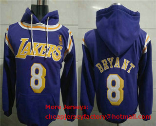 Men's Los Angeles Lakers #8 Kobe Bryant Yellow Pocket Stitched NBA Pullover Hoodie