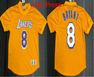Men's Los Angeles Lakers #8 Kobe Bryant Yellow Short Sleeved Hot Press Swingman Throwback Jersey