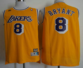 Men's Los Angeles Lakers #8 Kobe Bryant Yellow Swingman Throwback Jersey