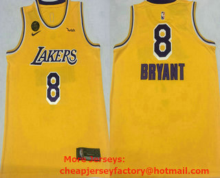 Men's Los Angeles Lakers #8 Kobe Bryant Yellow With KB Patch NEW 2020 Nike Wish Swingman Stitched NBA Jersey