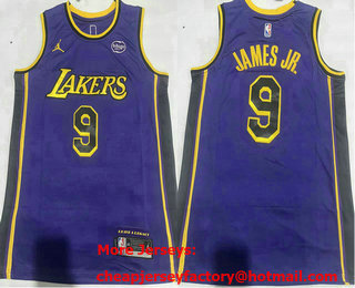 Men's Los Angeles Lakers #9 Bronny James Jr Purple Statement Icon Sponsor Swingman Stitched Jersey