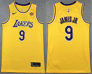 Men's Los Angeles Lakers #9 Bronny James Jr Yellow Icon Sponsor Swingman Stitched Jersey