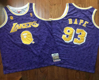 Men's Los Angeles Lakers #93 Bape Mitchell & Ness x BAPE 1996-97 Purple Swingman Jersey
