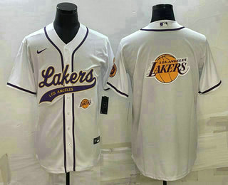 Men's Los Angeles Lakers Big Logo With Patch Cool Base Stitched Baseball Jersey 01