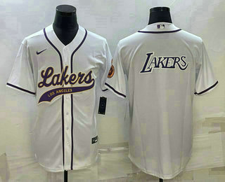 Men's Los Angeles Lakers Big Logo With Patch Cool Base Stitched Baseball Jersey 02