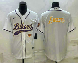 Men's Los Angeles Lakers Big Logo With Patch Cool Base Stitched Baseball Jersey 03