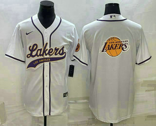 Men's Los Angeles Lakers Big Logo With Patch Cool Base Stitched Baseball Jersey 04