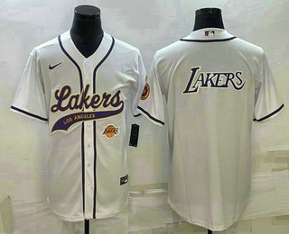 Men's Los Angeles Lakers Big Logo With Patch Cool Base Stitched Baseball Jersey 05