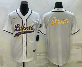 Men's Los Angeles Lakers Big Logo With Patch Cool Base Stitched Baseball Jersey 06