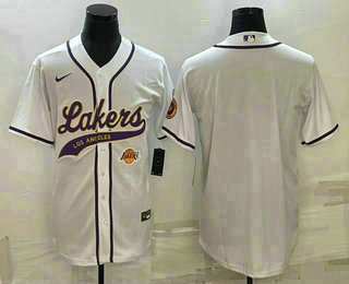 Men's Los Angeles Lakers Blank With Patch Cool Base Stitched Baseball Jersey 01