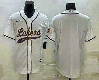 Men's Los Angeles Lakers Blank With Patch Cool Base Stitched Baseball Jersey 02