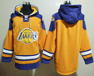 Men's Los Angeles Lakers Blank Yellow Ageless Must Have Lace Up Pullover Hoodie