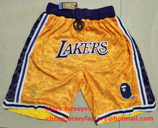Men's Los Angeles Lakers Mitchell & Ness x BAPE Yellow Swingman Shorts