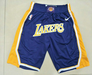 Men's Los Angeles Lakers Purple Yellow With Lakers Nike Swingman Printed NBA Shorts