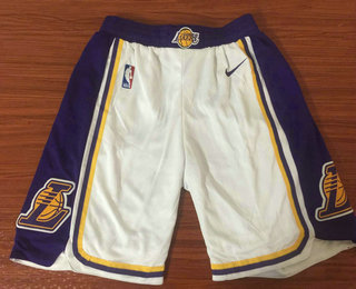 Men's Los Angeles Lakers White 2018-2019 Nike Swingman Stitched NBA Shorts