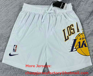 Men's Los Angeles Lakers White Big LOGO Stitched Swingman Nike Shorts