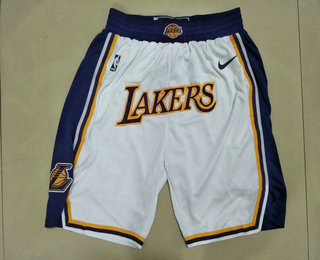 Men's Los Angeles Lakers White Purple With Lakers Nike Swingman Printed NBA Shorts