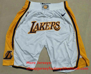 Men's Los Angeles Lakers White With Lakers Nike Swingman Printed NBA Shorts